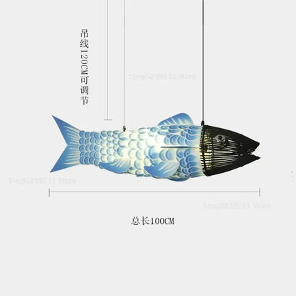 Red bamboo fish pendant light living room chandelier