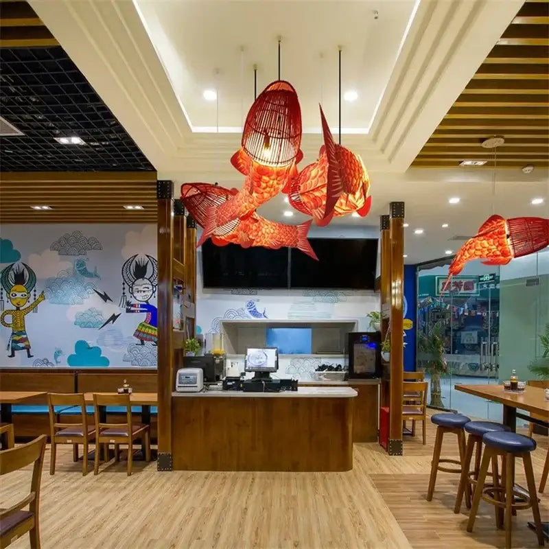 Red bamboo fish pendant light living room chandelier