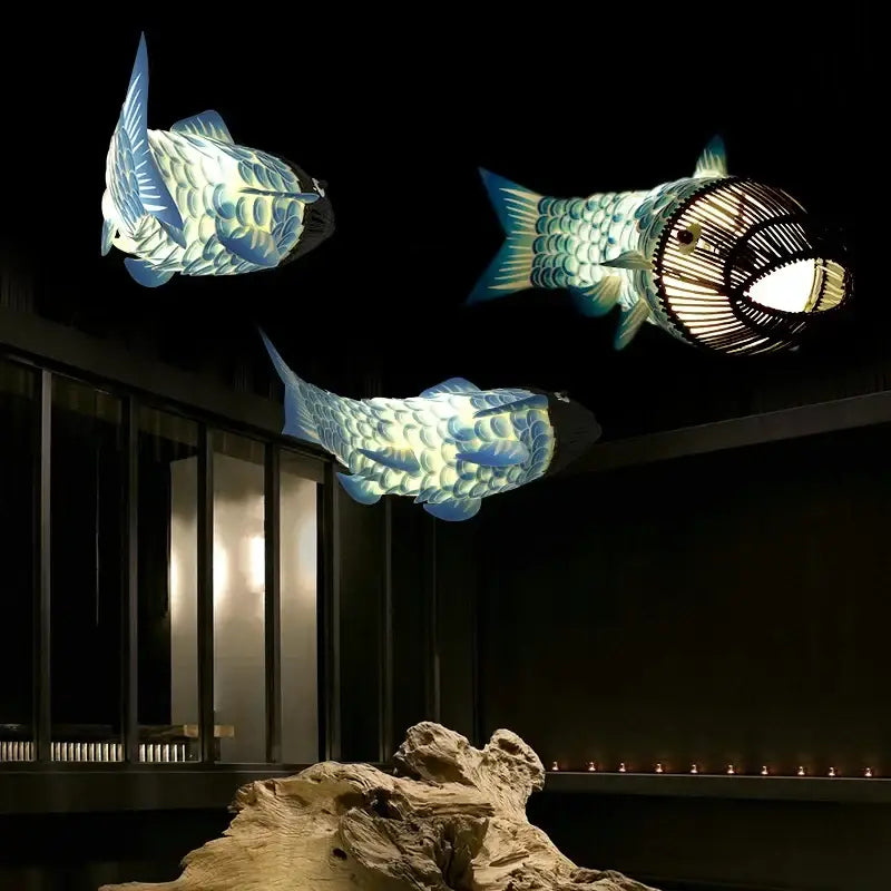 Red bamboo fish pendant light living room chandelier