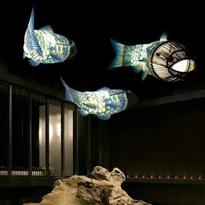 Red bamboo fish pendant light living room chandelier