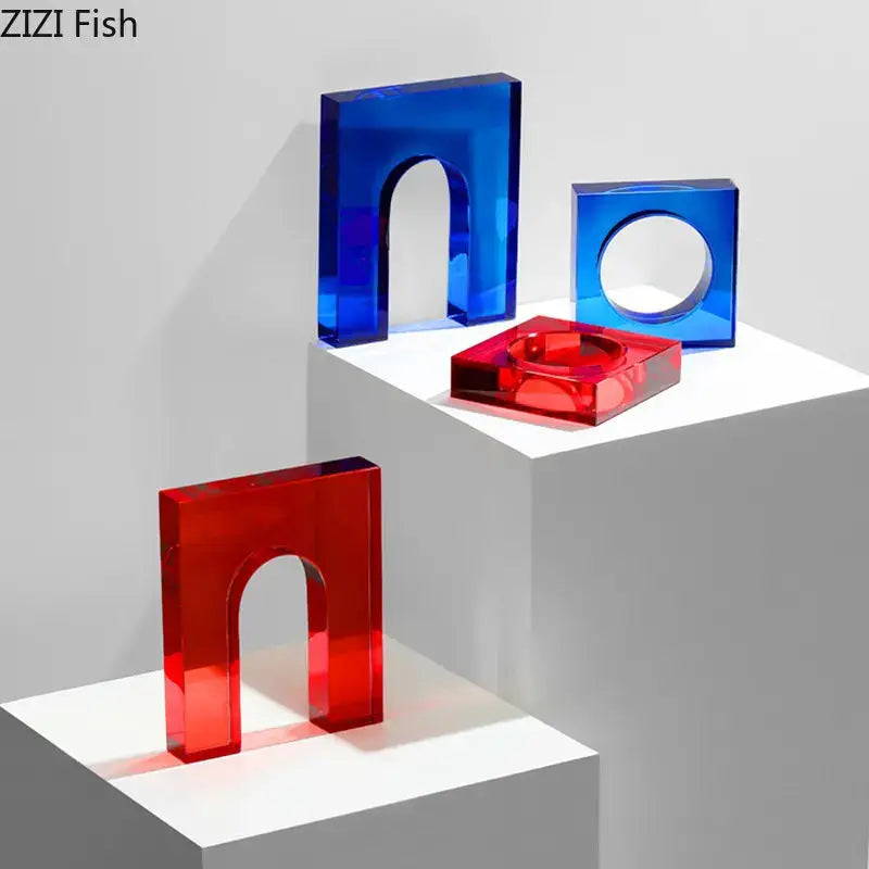 Red & blue geometric crystal arch glass sculpture living room decor