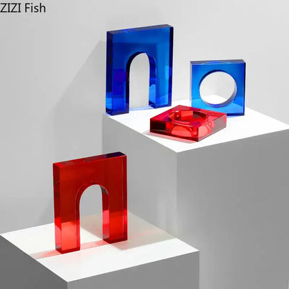 Red & blue geometric crystal arch glass sculpture living room decor
