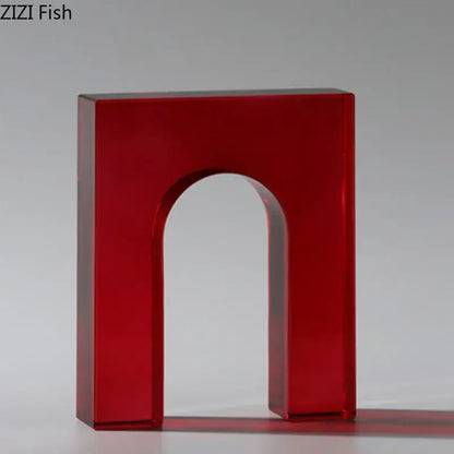 Red & blue geometric crystal arch glass sculpture living room decor