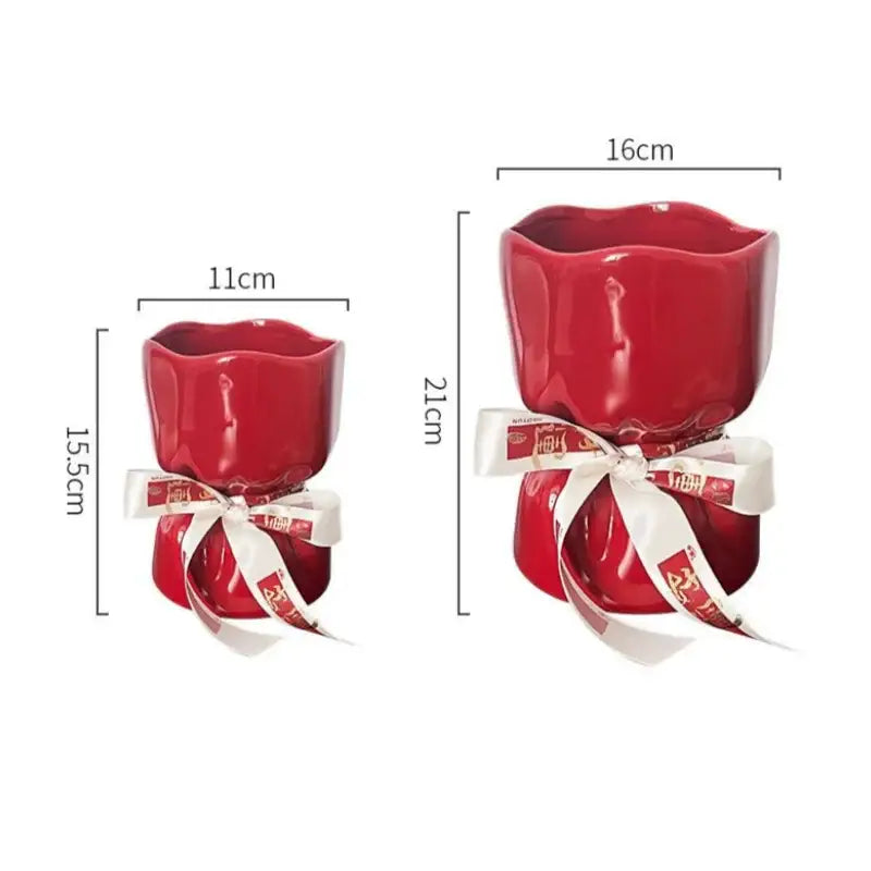 Red bouquet shape ceramic vase living room floral decor