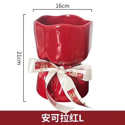 Red bouquet shape ceramic vase living room floral decor