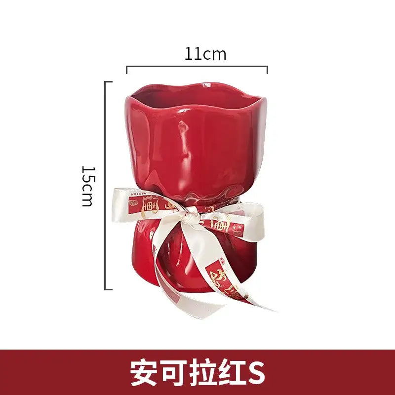 Red bouquet shape ceramic vase living room floral decor