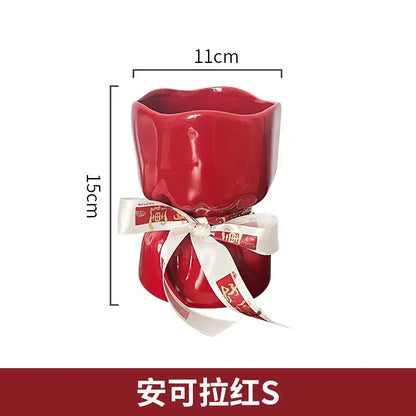 Red bouquet shape ceramic vase living room floral decor