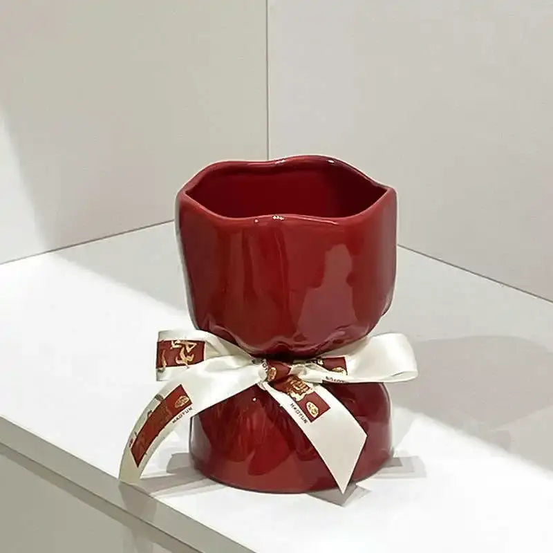Red bouquet shape ceramic vase living room floral decor