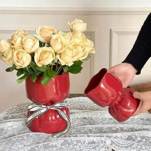 Red bouquet shape ceramic vase living room floral decor