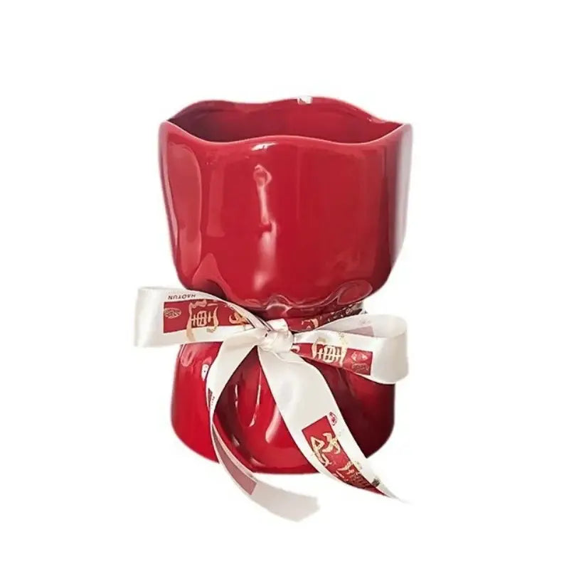 Red bouquet shape ceramic vase living room floral decor