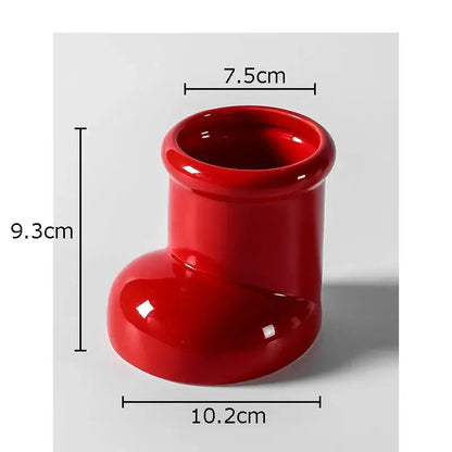 Red ceramic boot desk organizer box for office and kitchen storage