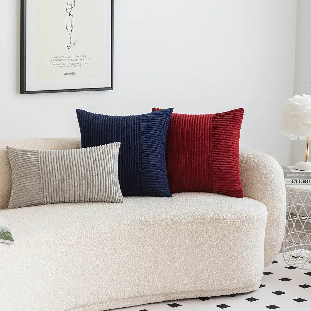 Red corduroy patchwork striped cushion covers set of 2 living room