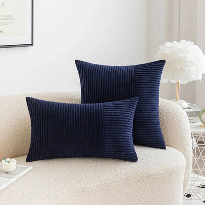 Red corduroy patchwork striped cushion covers set of 2 living room