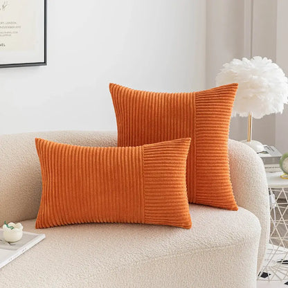 Red corduroy patchwork striped cushion covers set of 2 living room