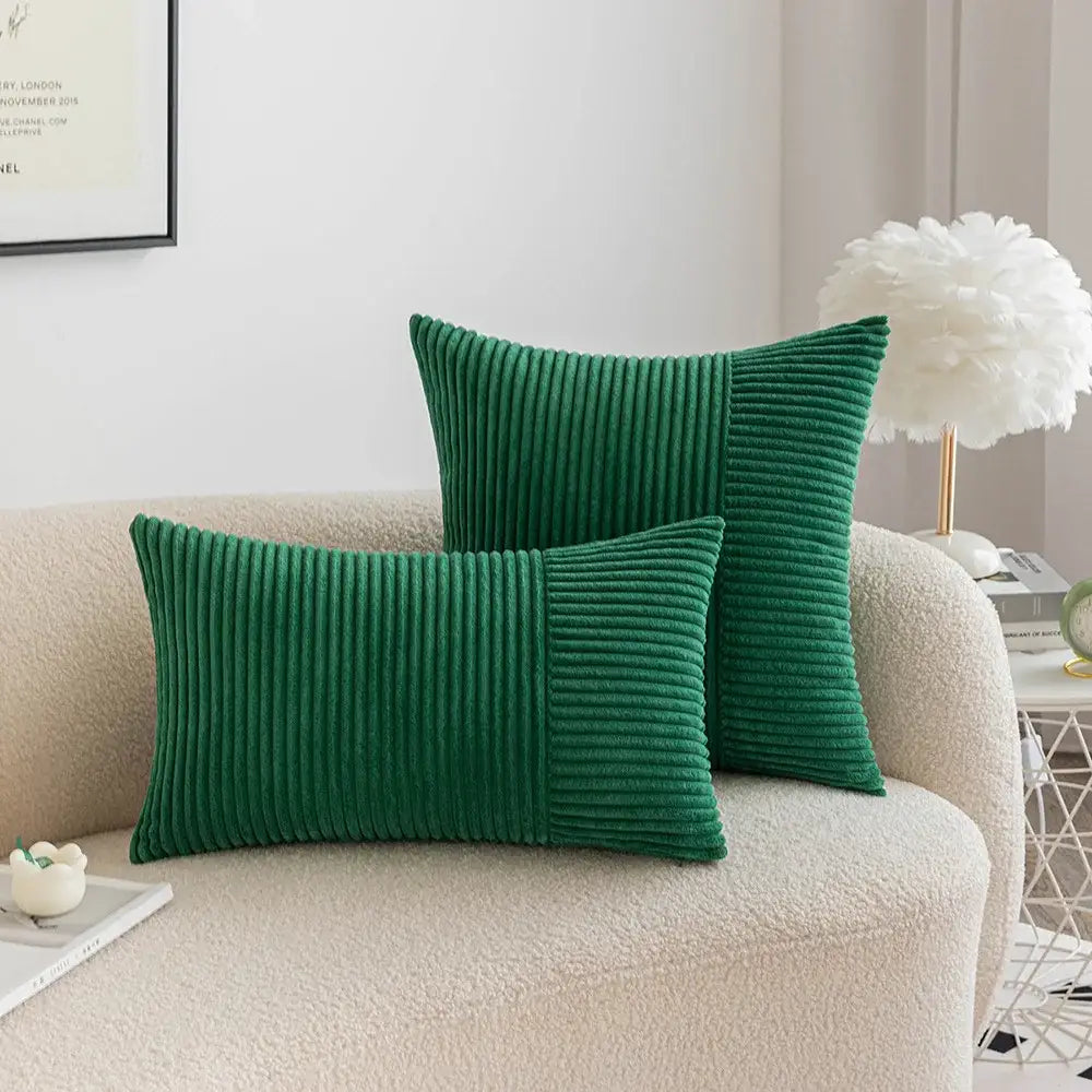 Red corduroy patchwork striped cushion covers set of 2 living room