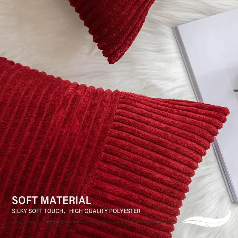 Red corduroy patchwork striped cushion covers set of 2 living room