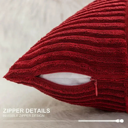 Red corduroy patchwork striped cushion covers set of 2 living room