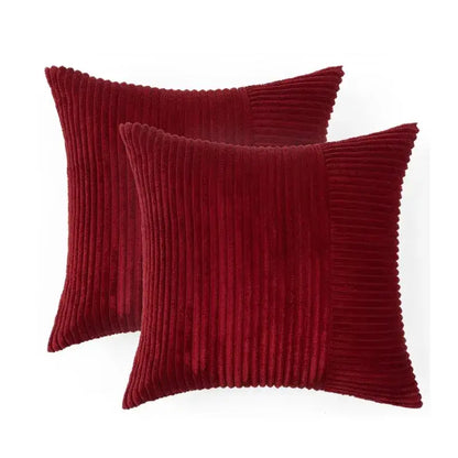 Red corduroy patchwork striped cushion covers set of 2 living room