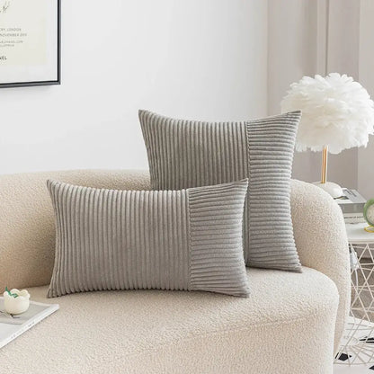 Red corduroy patchwork striped cushion covers set of 2 living room
