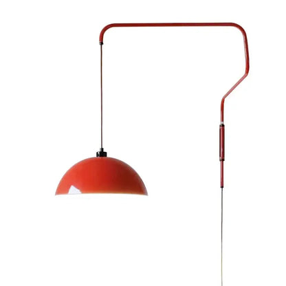 Red dome adjustable pendant light for kitchen with curved metal arm