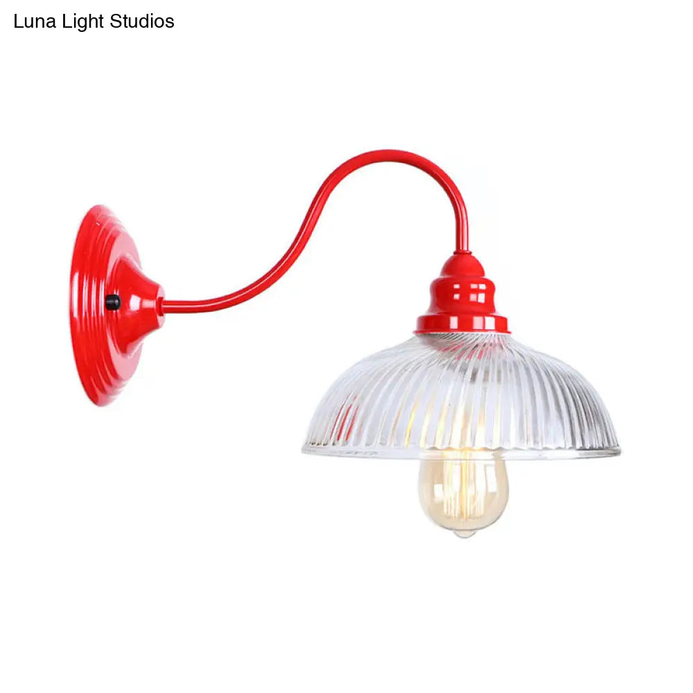 DecorBites™ Red Dome Wall Sconce Light Fixture - Industrial Ribbed Glass, 1 Light - Living Room Lighting