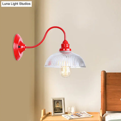 DecorBites™ Red Dome Wall Sconce Light Fixture - Industrial Ribbed Glass, 1 Light - Living Room Lighting
