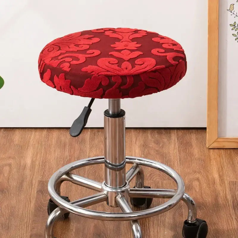 Red embroidered floral jacquard elastic bar chair cover kitchen seat