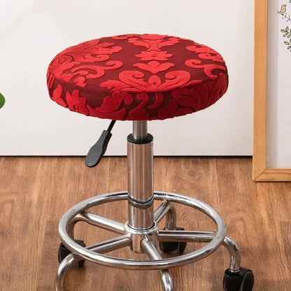 Red embroidered floral jacquard elastic bar chair cover kitchen seat