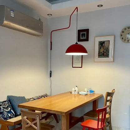 Red enamel dome adjustable pendant light for kitchen island