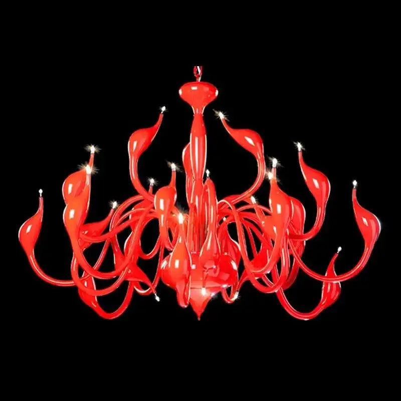 Red glass iron swan pendant lamp living room chandelier