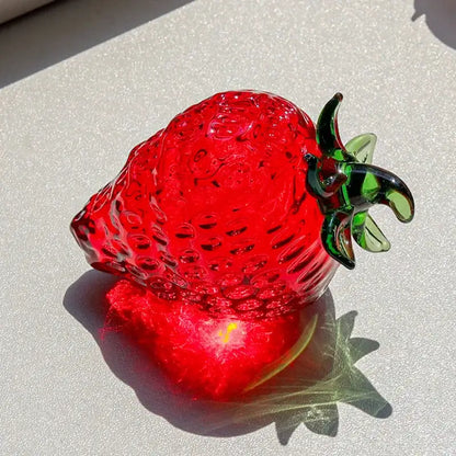 Red glass strawberry figurine – kitchen crystal fruit ornament