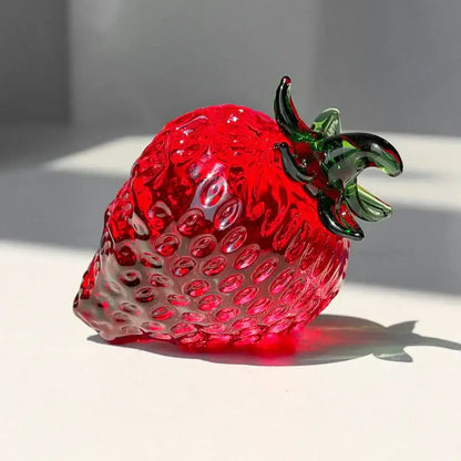 Red glass strawberry figurine – kitchen crystal fruit ornament