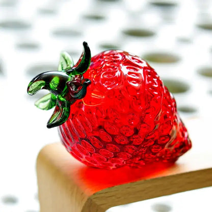 Red glass strawberry figurine – kitchen crystal fruit ornament