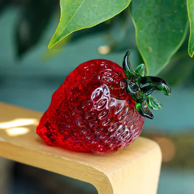 Red glass strawberry figurine – kitchen crystal fruit ornament