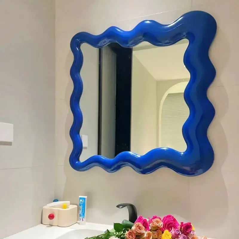 Red glossy cream cloud wave mirror bedroom makeup decor
