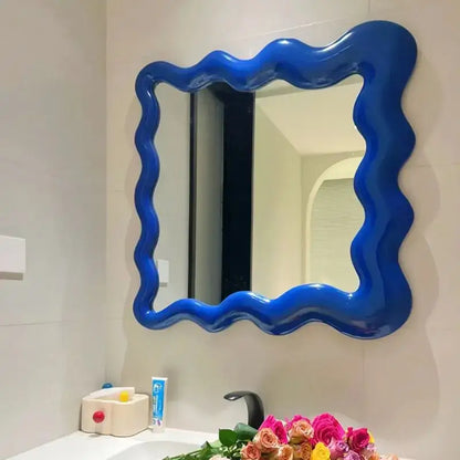Red glossy cream cloud wave mirror bedroom makeup decor