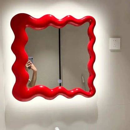 Red glossy cream cloud wave mirror bedroom makeup decor