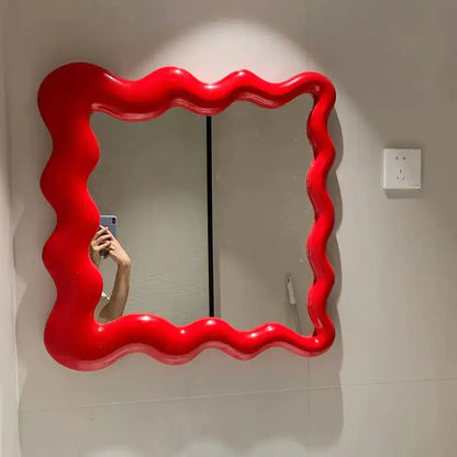 Red glossy cream cloud wave mirror bedroom makeup decor