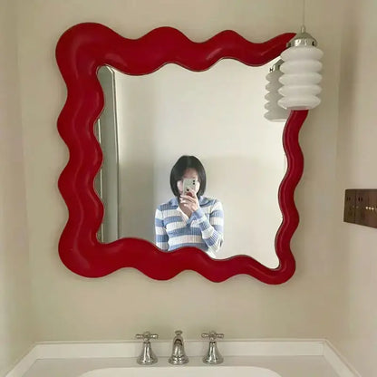 Red glossy cream cloud wave mirror bedroom makeup decor