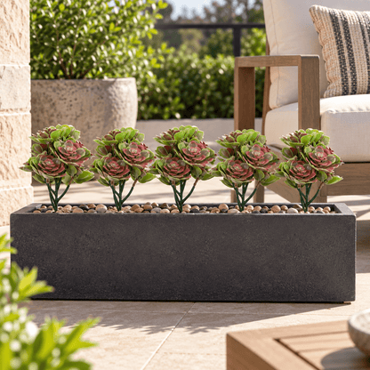 Red and Green Aeoniums Succulent Artificial Topiary Set of 5 11.8in – UV Resistant