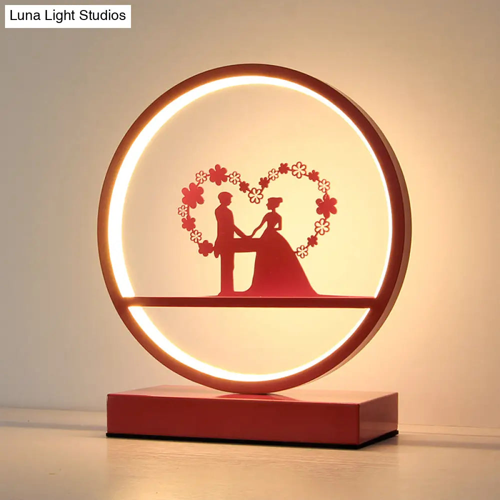 DecorBites™ Red Loop Night Light: Romantic Metal LED Table Lamp for Bedroom