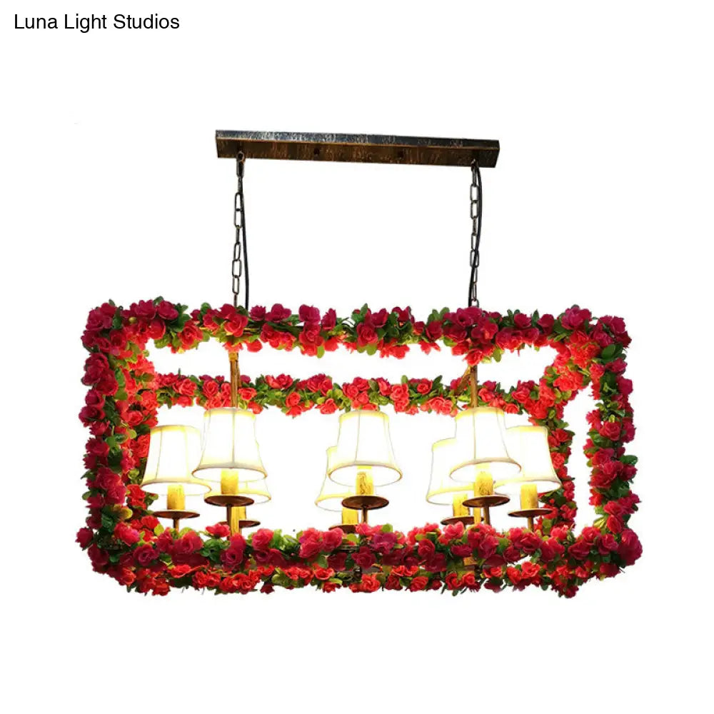DecorBites™ Red Metal Flower Pendant Light for Restaurant - Industrial Rectangular Island with 8 Heads