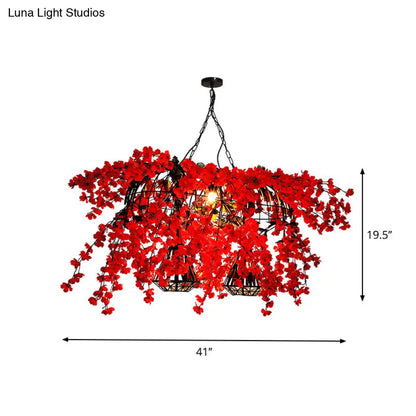 DecorBites™ Red Metal Island Ceiling Light with Diamond Cage - 3-Head Industrial Suspension Lamp