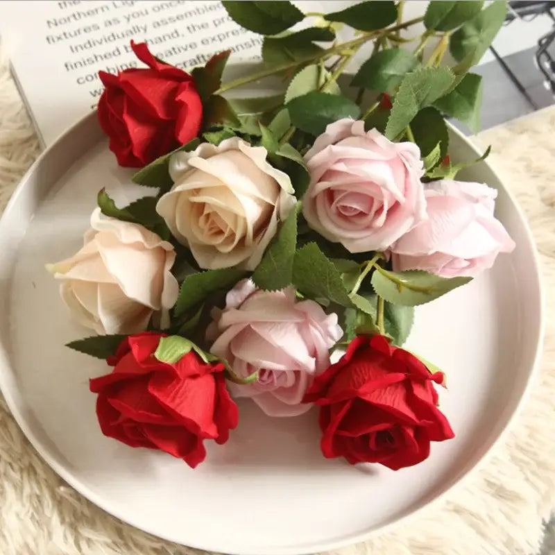 Red pink & cream dried roses artificial flowers wedding decor