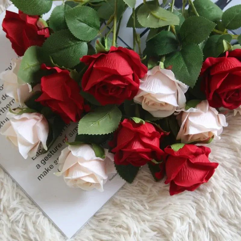 Red pink & cream dried roses artificial flowers wedding decor