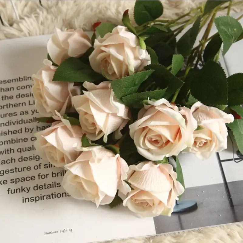 Red pink & cream dried roses artificial flowers wedding decor