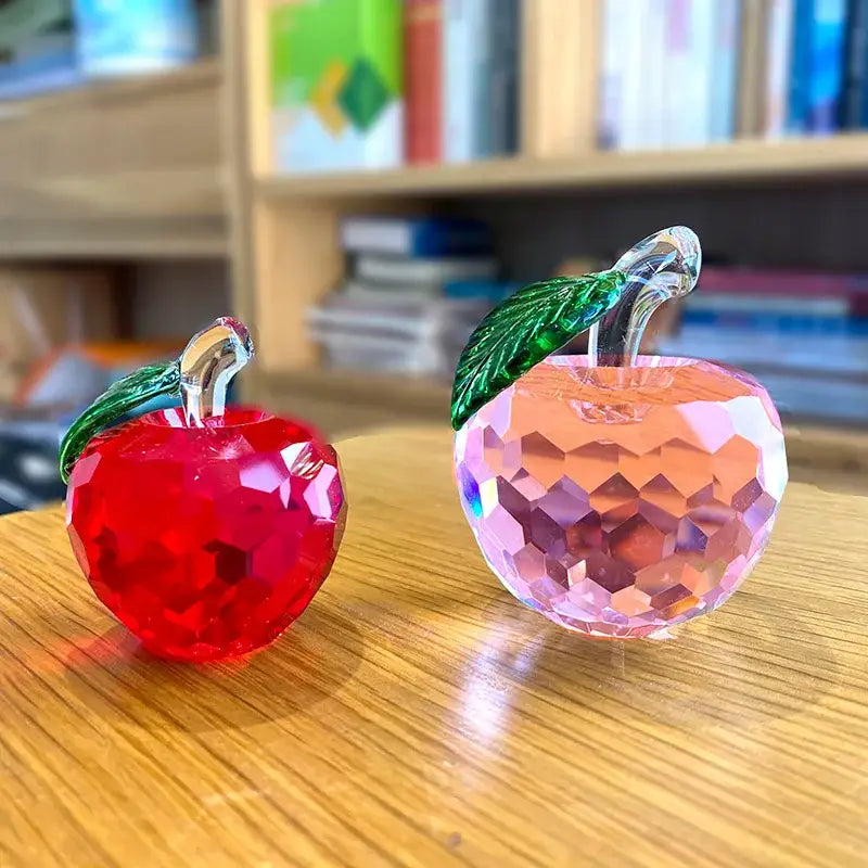 Red & pink crystal yellow apple figurines – office desktop decor