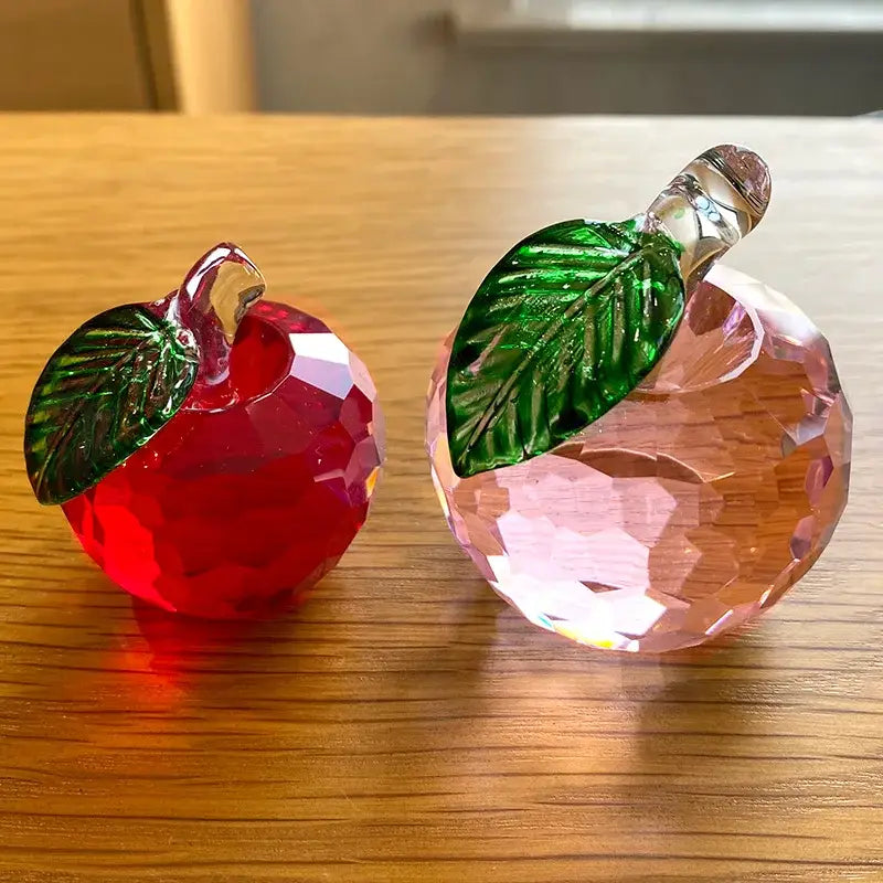Red & pink crystal yellow apple figurines – office desktop decor