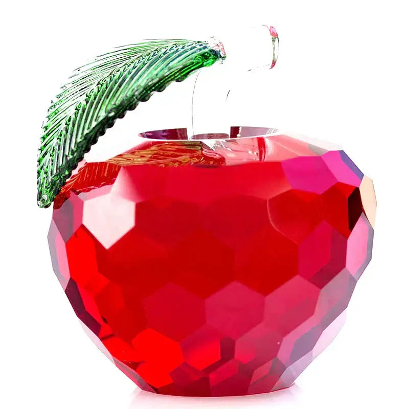 Red & pink crystal yellow apple figurines – office desktop decor