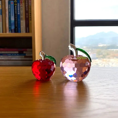 Red & pink crystal yellow apple figurines – office desktop decor
